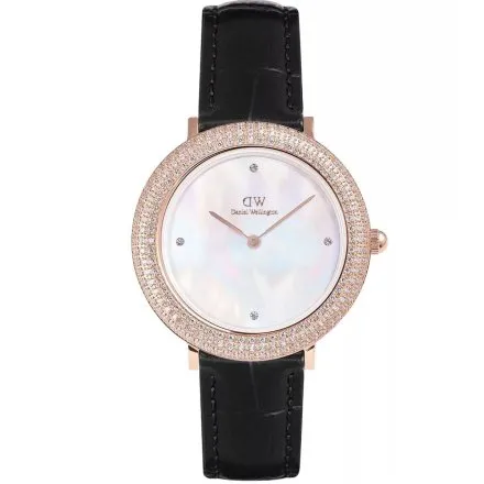 Zegarek Daniel Wellington Crystalline DW00100827 32mm różowozłoty z masą perłową i czarnym paskiem