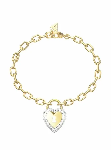 Guess LOVE BITES bransoletka złota damska serce z kryształkami JUBB06061JW-YGRH (L)