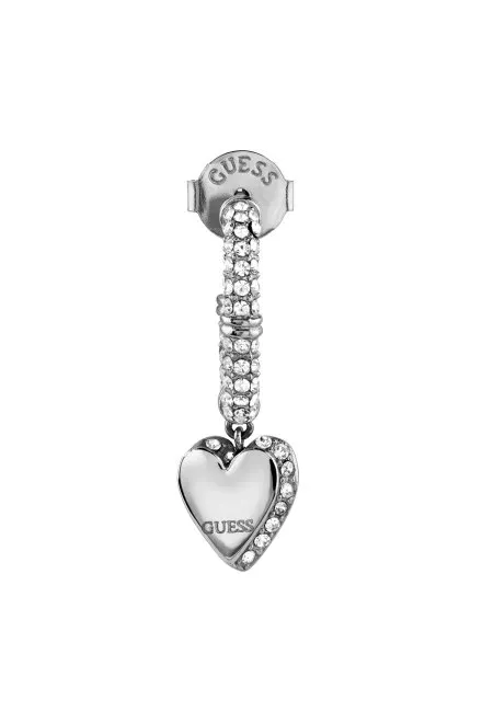 Guess BY YOUR SIDE srebrne kolczyki kółka z wiszącymi serduszkami JUBE06075JW