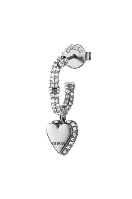 Guess BY YOUR SIDE srebrne kolczyki kółka z wiszącymi serduszkami JUBE06075JW