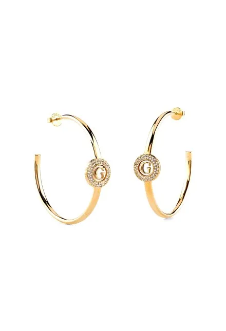 Guess G TALISMAN złote kolczyki kółka logo z kryształkami JUBE06195JW