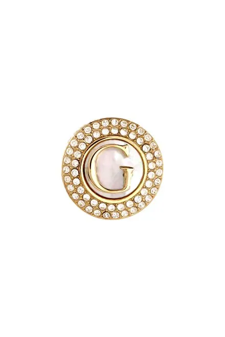 Guess G Talisman złote kolczyki okrągłe z kryształkami i masą perłową JUBE06205JW