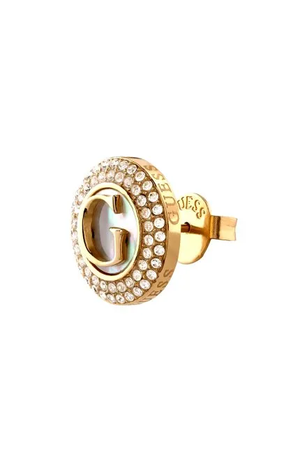 Guess G Talisman złote kolczyki okrągłe z kryształkami i masą perłową JUBE06205JW