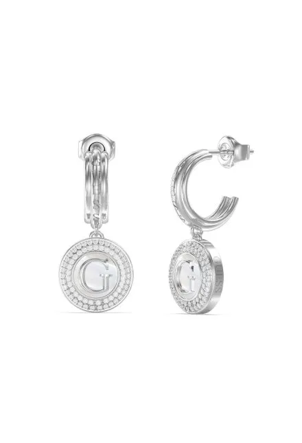 Guess G TALISMAN srebrne kolczyki wiszące koła z logo i kryształkami JUBE06210JW