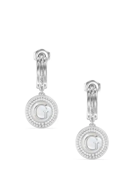 Guess G TALISMAN srebrne kolczyki wiszące koła z logo i kryształkami JUBE06210JW