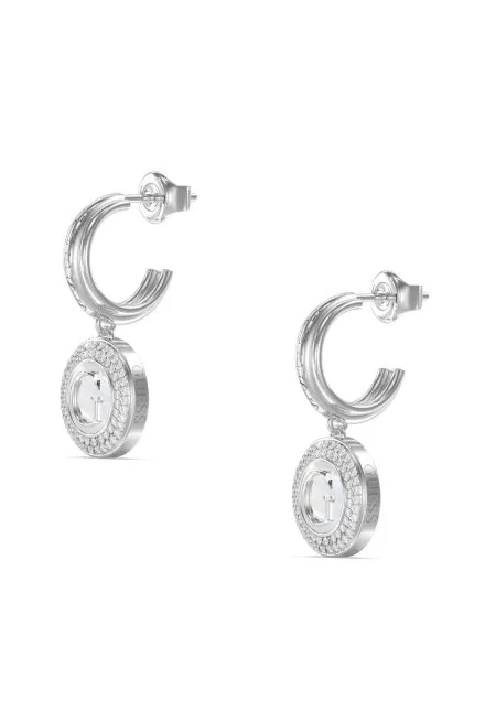 Guess G TALISMAN srebrne kolczyki wiszące koła z logo i kryształkami JUBE06210JW