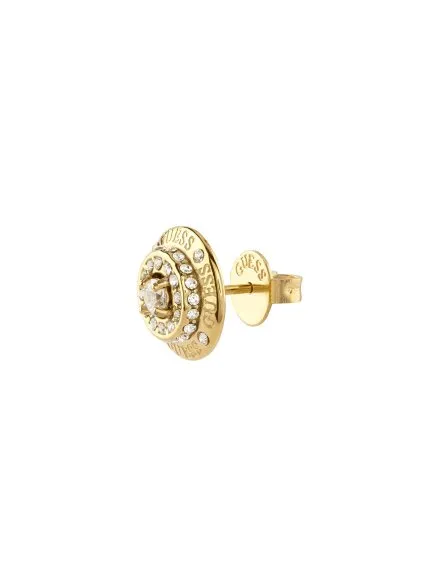 Guess Sparks złote kolczyki okrągłe z logo i kryształkami JUBE06289JW
