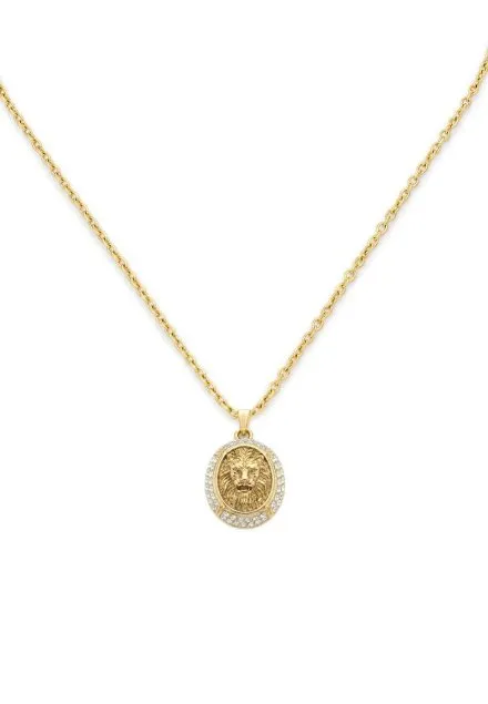 Guess LION złoty naszyjnik z zawieszką lew z kryształkami JUBN06189JW