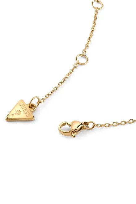 Guess Sparks złoty naszyjnik z okrągłą zawieszką z logo i kryształkami JUBN06287JW