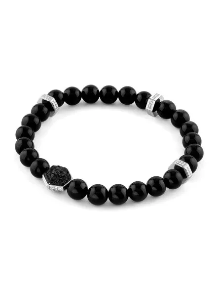 Guess LION KING czarna bransoletka męska czarne koraliki carbon JUMB06005JW