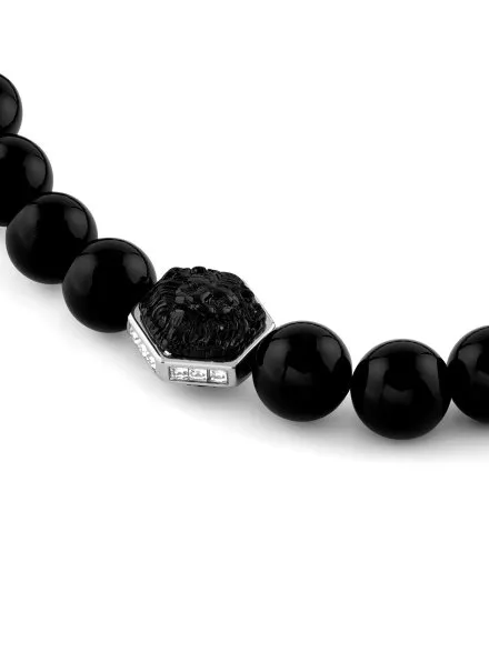 Guess LION KING czarna bransoletka męska czarne koraliki carbon JUMB06005JW