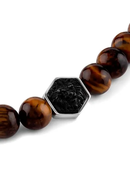 Guess LION KING Brązowa bransoletka męska brązowo-czarne koraliki JUMB06005JW