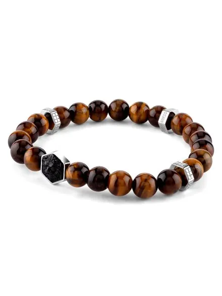 Guess LION KING Brązowa bransoletka męska brązowo-czarne koraliki JUMB06005JW