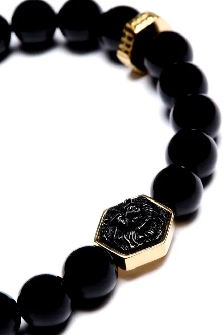 Guess LION KING Czarna bransoletka męska czarne koraliki carbon JUMB06005JW