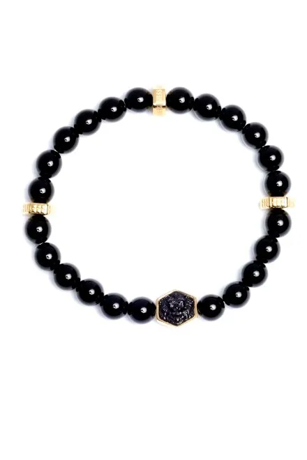 Guess LION KING Czarna bransoletka męska czarne koraliki carbon JUMB06005JW