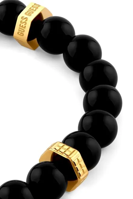 Guess LION KING Czarna bransoletka męska czarne koraliki carbon JUMB06005JW