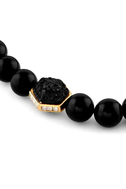 Guess LION KING Czarna bransoletka męska czarne koraliki carbon JUMB06005JW