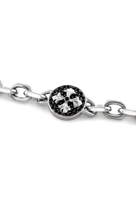 Guess Savage Rebel srebrna bransoletka męska łańcuch z czarnym elementem JUMB06056JW