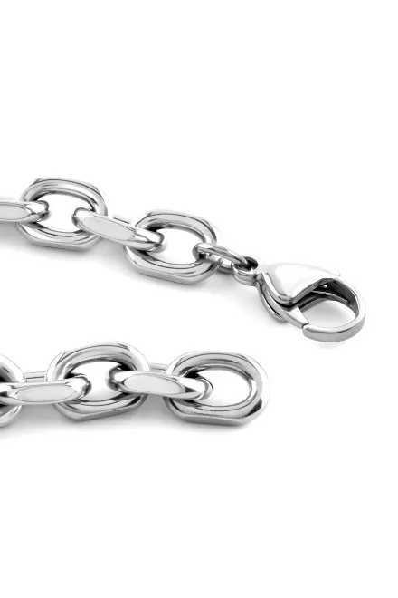 Guess Savage Rebel srebrna bransoletka męska łańcuch z czarnym elementem JUMB06056JW