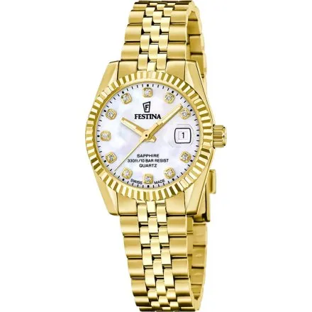 Festina Classic Zegarek Damski złoty na bransolecie z perłową tarczą 20089/1