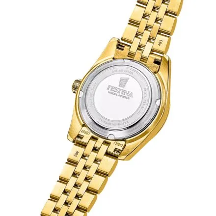 Festina Classic Zegarek Damski złoty na bransolecie z czarną perłową tarczą 20089/3