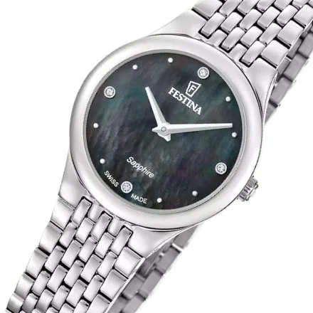 Festina Grace Zegarek Damski na bransolecie z czarną perłową tarczą 20096/4