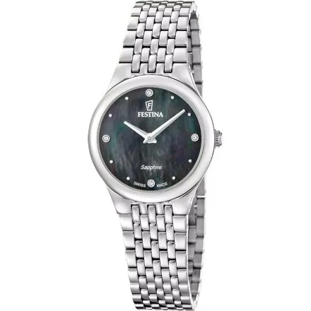 Festina Grace Zegarek Damski na bransolecie z czarną perłową tarczą 20096/4