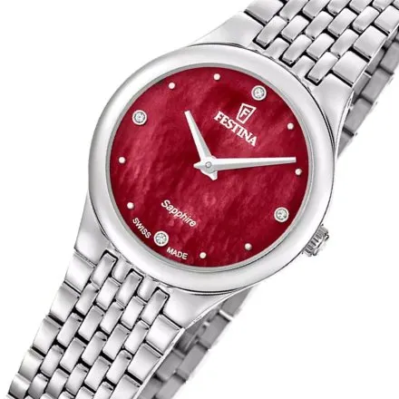 Festina Grace Zegarek Damski na bransolecie z bordową  tarczą 20096/6