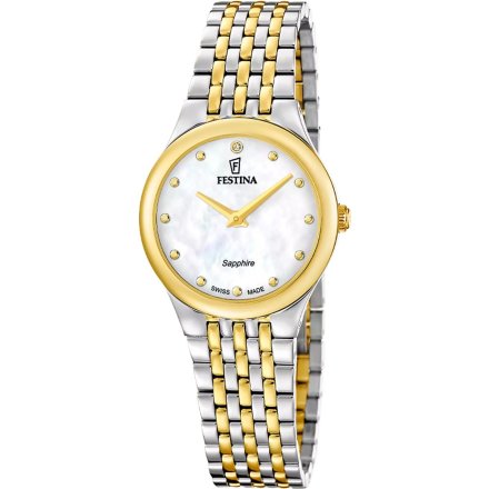 Festina Grace Zegarek Damski srebrno-złoty na bransolecie z perłową tarczą 20097/1