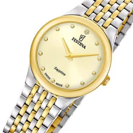 Festina Grace Zegarek Damski srebrno-złoty na bransolecie ze złotą tarczą 20097/2