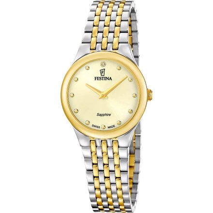 Festina Grace Zegarek Damski srebrno-złoty na bransolecie ze złotą tarczą 20097/2