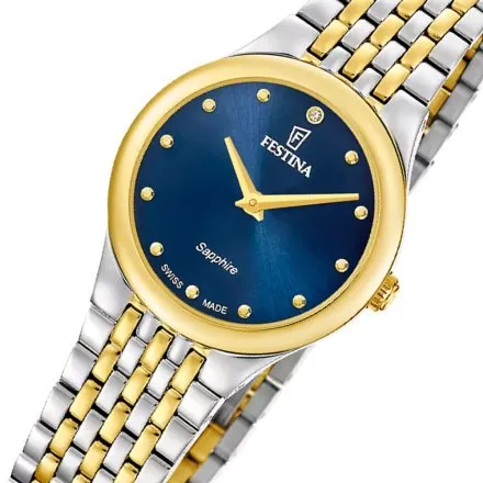 Festina Grace Zegarek Damski srebrno-złoty na bransolecie z granatową tarczą 20097/3