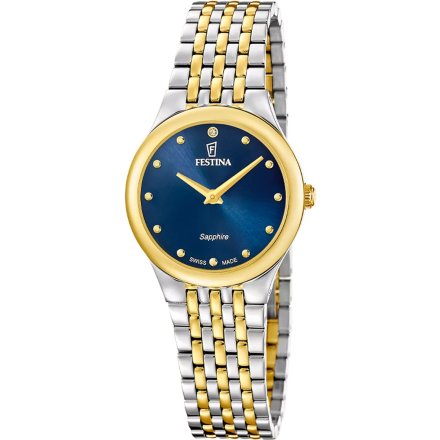 Festina Grace Zegarek Damski srebrno-złoty na bransolecie z granatową tarczą 20097/3