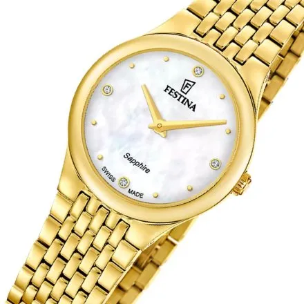 Festina Grace Zegarek Damski złoty na bransolecie z perłową tarczą 20098/1