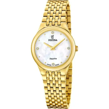 Festina Grace Zegarek Damski złoty na bransolecie z perłową tarczą 20098/1