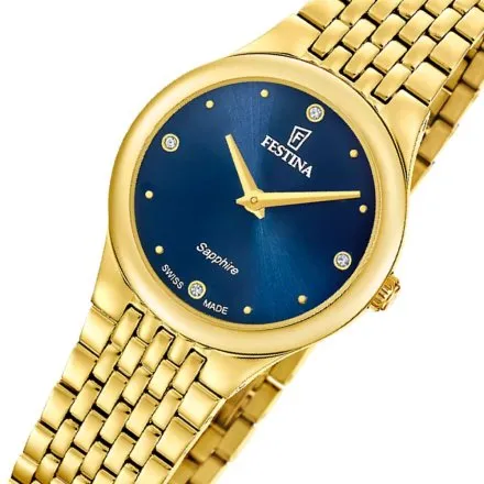 Festina Grace Zegarek Damski złoty na bransolecie z granatową tarczą 20098/3