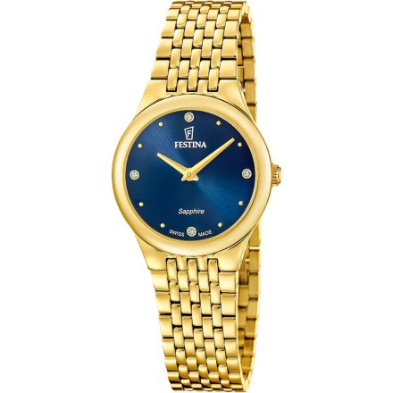 Festina Grace Zegarek Damski złoty na bransolecie z granatową tarczą 20098/3