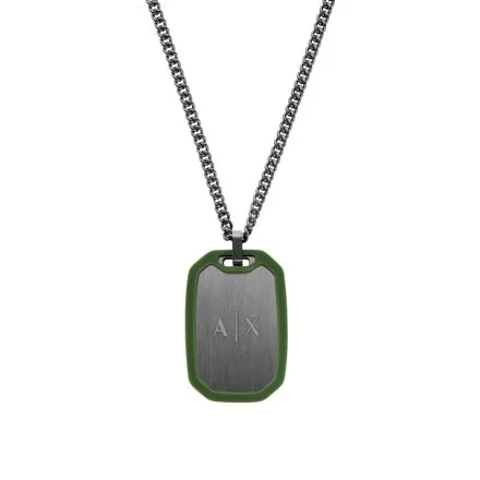 Naszyjnik męski nieśmiertelnik Armani Exchange AXG0170060 grafitowy z zielonym akcentem