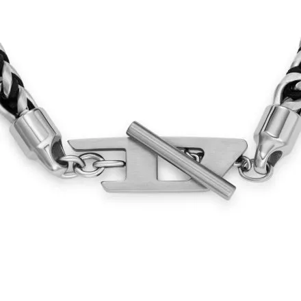 Diesel D Logo bransoletka męska łańcuch srebrno-czarny DX1540040