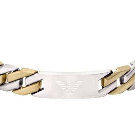 Emporio Armani Eagle Logo bransoletka męska srebrno-złota blaszka z logo EGS3314040