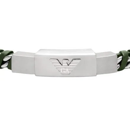 Emporio Armani Eagle Logo bransoletka męska srebrno-zielona blaszka z logo EGS3320040