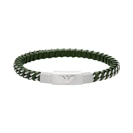 Emporio Armani Eagle Logo bransoletka męska srebrno-zielona blaszka z logo EGS3320040