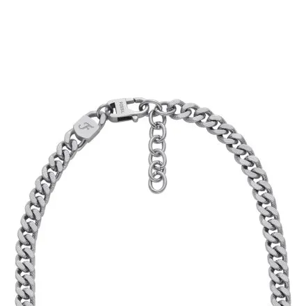 Srebrny długi naszyjnik Fossil Harlow Linear Texture splot pancerka JF04696040