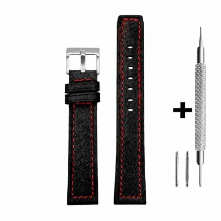 Czarny pasek 16 mm skórzany DILOY 362.16.53 + GRATIS dwa teleskopy i narzędzie