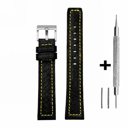 Czarny pasek 16 mm skórzany DILOY 362.16.55 + GRATIS dwa teleskopy i narzędzie