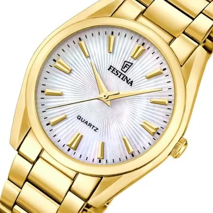 Festina Boyfriend 20640/A zegarek damski złoty z perłową tarczą na bransolecie
