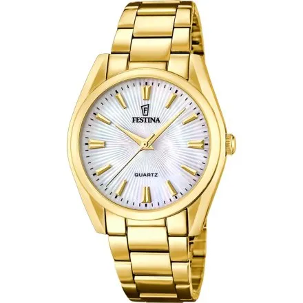Festina Boyfriend 20640/A zegarek damski złoty z perłową tarczą na bransolecie