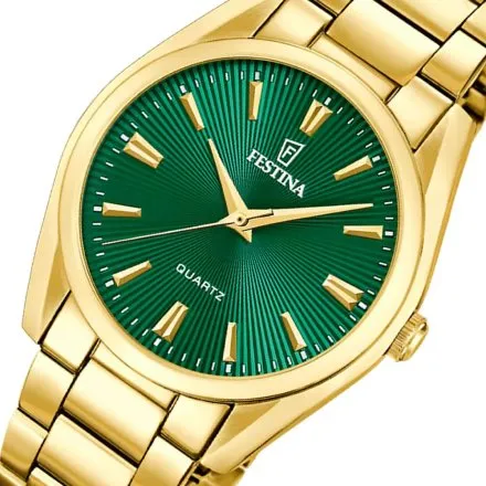 Festina Boyfriend 20640/B zegarek damski złoty z zieloną tarczą na bransolecie