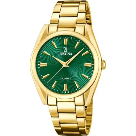 Festina Boyfriend 20640/B zegarek damski złoty z zieloną tarczą na bransolecie