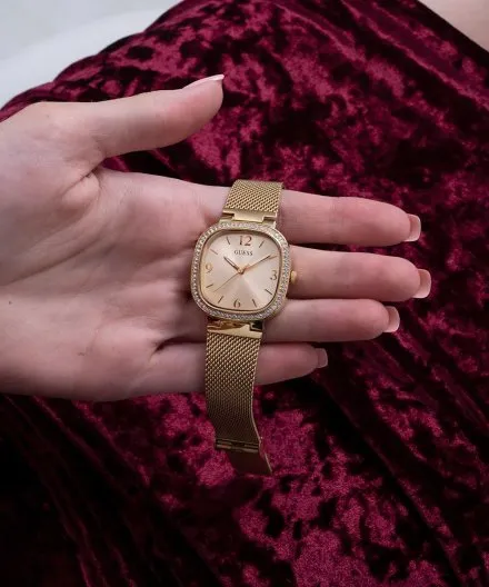 Złoty zegarek damski Guess z bransoletą Tapestry GW0354L2